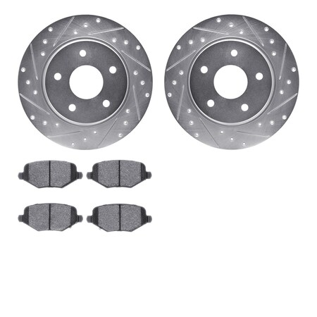 Dynamic Friction Company Rear Brake Rotors-Drilled and Slotted-Silver with 5000 Euro Ceramic Brake Pads 7602-40002